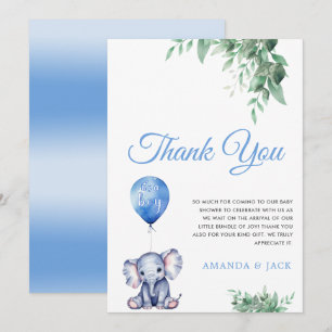 Het is een Boy Elephant Balloon Blue Baby shower Bedankkaart