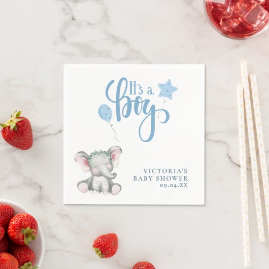 Het is een Boy Elephant Simple Script Baby shower Servet (Insitu)