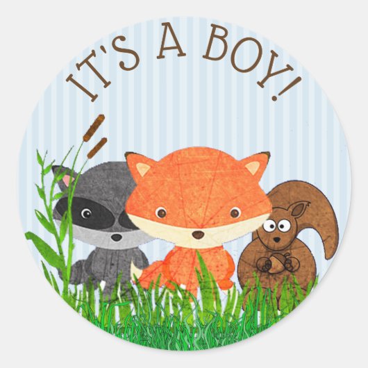 Het is een Boy Forest Animals Woodland Creature St Ronde Sticker (Voorkant)