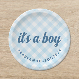 Het is een Boy Gingham Baby shower Papieren Bordje