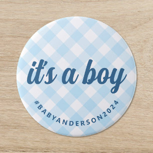 Het is een Boy Gingham Baby shower Ronde Button 7,6 Cm