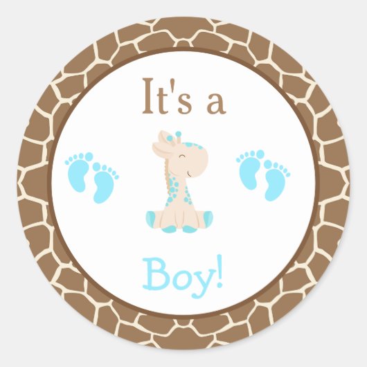 Het is een Boy Giraffe Baby shower Ronde Sticker (Voorkant)