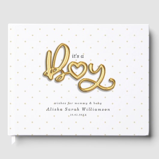 Het is een Boy Gold Script Balloon Letters Baby Gastenboek (Voorkant)