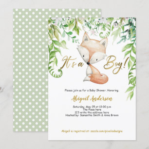 Het is een Boy, Greenery, Woodland Fox, Baby Boy S Kaart