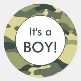 Het is een BOY. Groene camo aankondiging voor stic Ronde Sticker