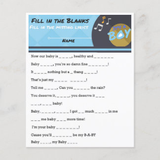 Het is een BOY Hip Hop Baby shower Game Flyer