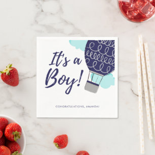 Het is een Boy Hot Air Balloon Blue Baby shower Servet