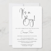 Het is een Boy Modern Script Baby shower Invitatio Kaart (Voorkant)