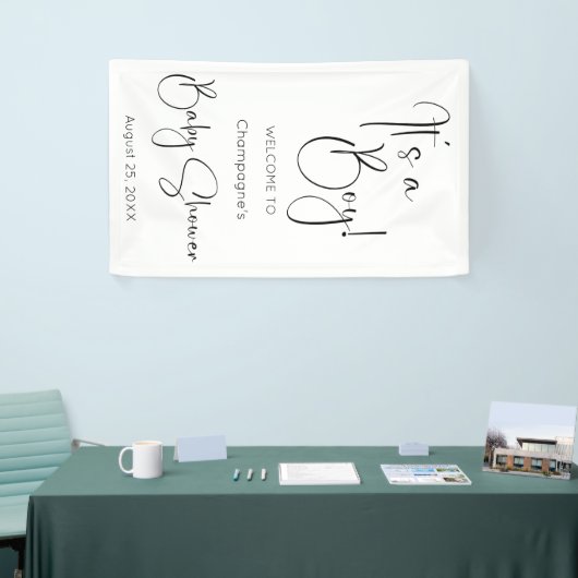 Het is een Boy Modern Script-Baby shower Spandoek (Beurs)