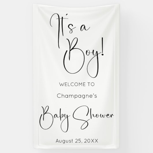 Het is een Boy Modern Script-Baby shower Spandoek (Verticaal)