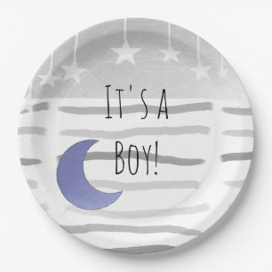 Het is een Boy Moon and Stars Baby shower Papieren Bordje