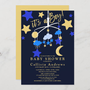 Het is een Boy Moon Stars Wieg Mobiel Baby shower Kaart