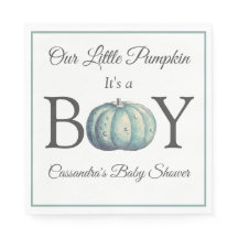 Het is een Boy Pumpkin Blue n White Baby shower