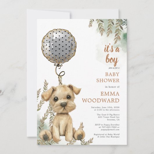 Het is een Boy Puppy Balloon Baby shower Kaart (Voorkant)