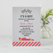 Het is een Boy Race Car Baby shower uitnodiging (Staand voorkant)