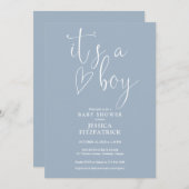 Het is een Boy Script Heart Dusty Blue Boy Baby sh Kaart (Voorkant / Achterkant)