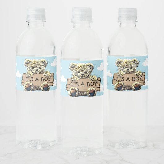 Het is een Boy, Teddy Bear Baby shower Waterfles Etiket (Flessen)