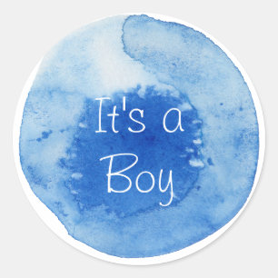 Het is een Boy- Waterverf Baby shower Ronde Sticker