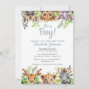 Het is een Boy Waterverf Safari Animals Baby showe Kaart