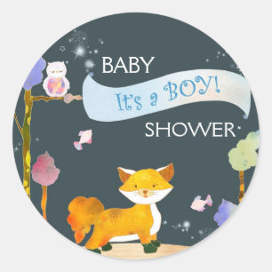 Het is een BOY Woodland Fox Baby shower Ronde Sticker