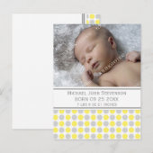 Het is een Boy Yellow Grey Stippen New Baby aankon Aankondigingskaart (Voorkant / Achterkant)