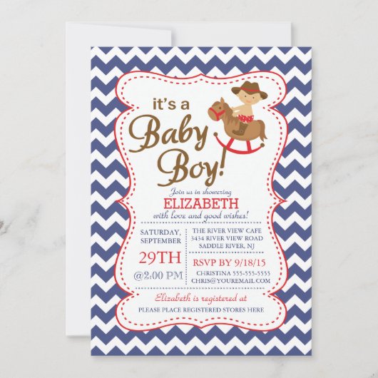 Het is een COWBOY Boys Baby shower uitnodiging (Voorkant)