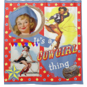 Het is een Cowgirl dat Westerne Rodeo Roping Cowgi Douchegordijn (Voorkant)