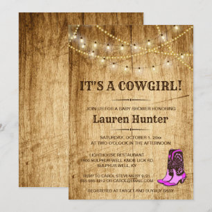 Het is een Cowgirl! Uitnodiging Baby shower land