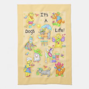 Het is een Dogs Life Whimsy Funny Dogs Yellow Theedoek