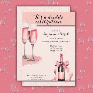Het is een dubbel verjaardagsfeest Roze Champagne Kaart