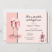 Het is een dubbele viering Roze Champagne Verjaard Kaart (Voorkant)
