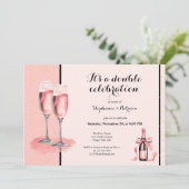 Het is een dubbele viering Roze Champagne Verjaard Kaart (Staand voorkant)