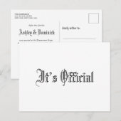 Het is een eenvoudige gotische bruiloft aankondigingskaart (Voorkant / Achterkant)