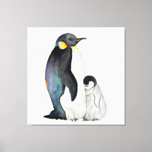 Het is een familie van pinguïns waterverf tekening canvas afdruk
