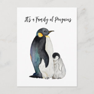 Het is een familie van pinguïns waterverf tekening feestdagenkaart