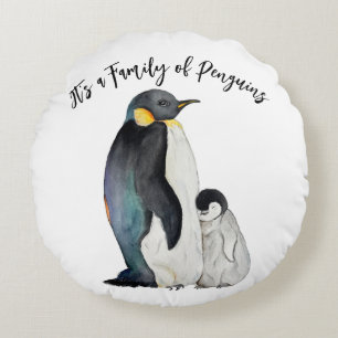 Het is een familie van pinguïns waterverf tekening rond kussen