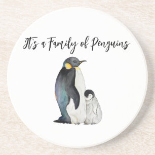 Het is een familie van pinguïns waterverf tekening zandsteen onderzetter