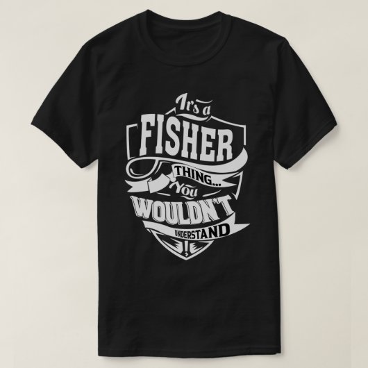 Het is een FISHER Ding Gifts Premium T-shirt (Design voorkant)