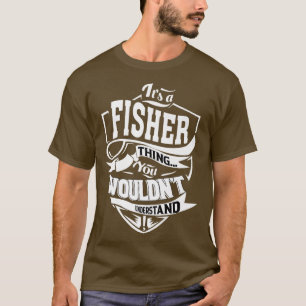 Het is een FISHER Ding Gifts T-shirt