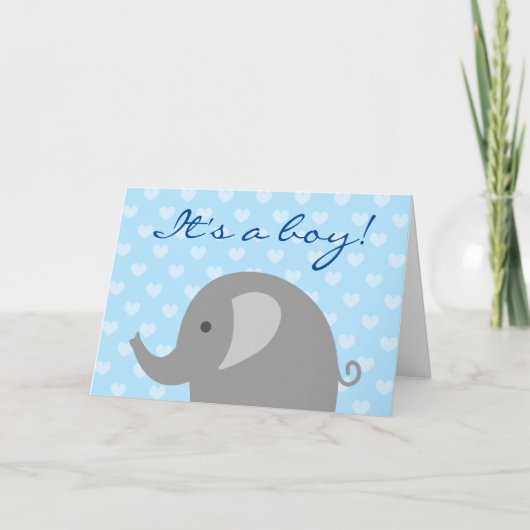 Het is een geboortekaartje met olifant kaart (Voorkant)