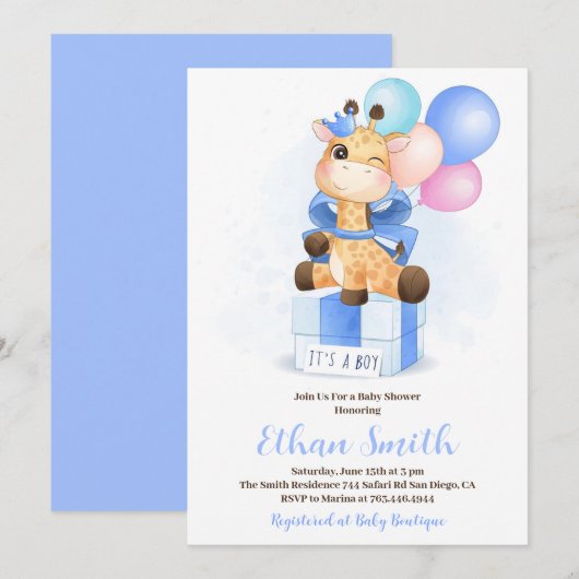 Het is een Giraffe Baby shower van de Waterverf va Kaart (Voorkant / Achterkant)