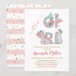 Het is een Girl  Animal Letters Baby shower Invi Kaart