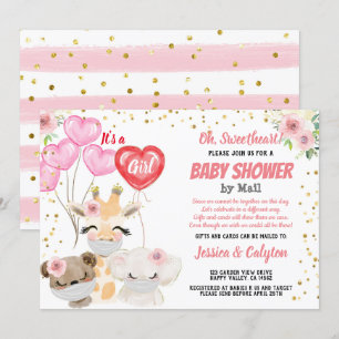 Het is een Girl Baby shower door post Cute Animals Kaart