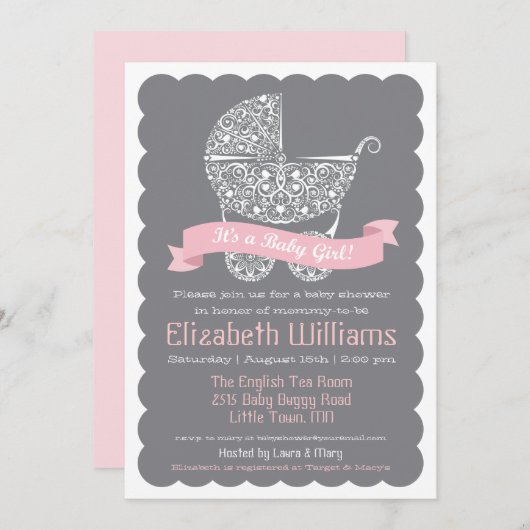 Het is een Girl Baby shower Uitnodiging (Voorkant / Achterkant)