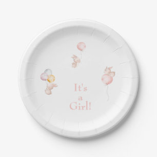 Het is een Girl Blush Bunnies Baby shower Papieren Bordje