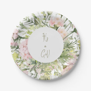 Het is een Girl Blush Floral Baby shower Papieren Bordje