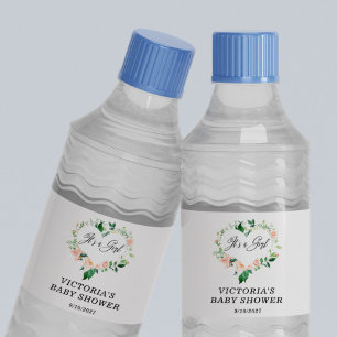 Het is een Girl Blush Pink Baby shower Waterfles Etiket