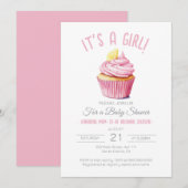 Het is een Girl Blush Pink Cupcake Baby shower Kaart (Voorkant / Achterkant)