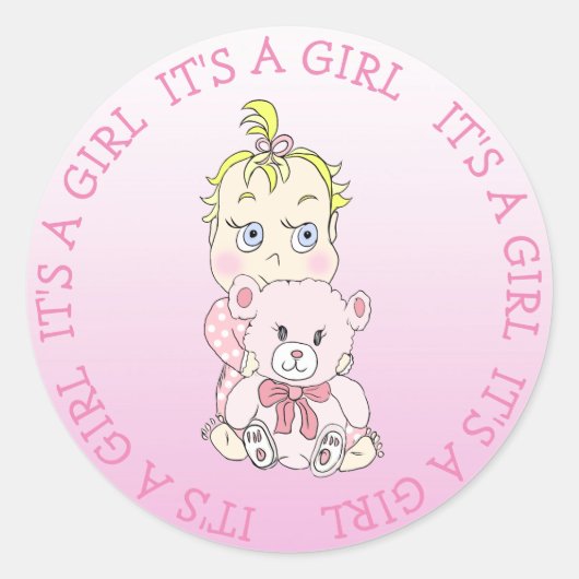 Het is een Girl Cute Baby en Teddy Bear Ronde Sticker (Voorkant)