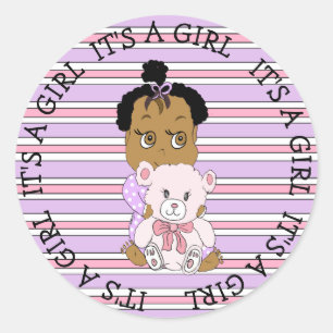 Het is een Girl Cute Baby en Teddy Bear Ronde Sticker